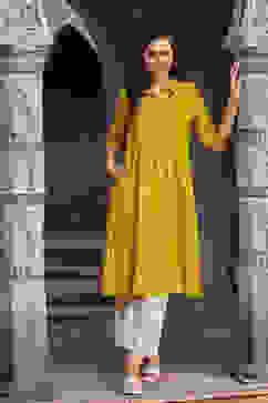 Mustard Natural Doby Straight Yarndyed 2 Piece Set image number 0