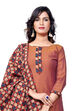 Brown Chanderi Placement Printed Unstitched Suit Set image number 3