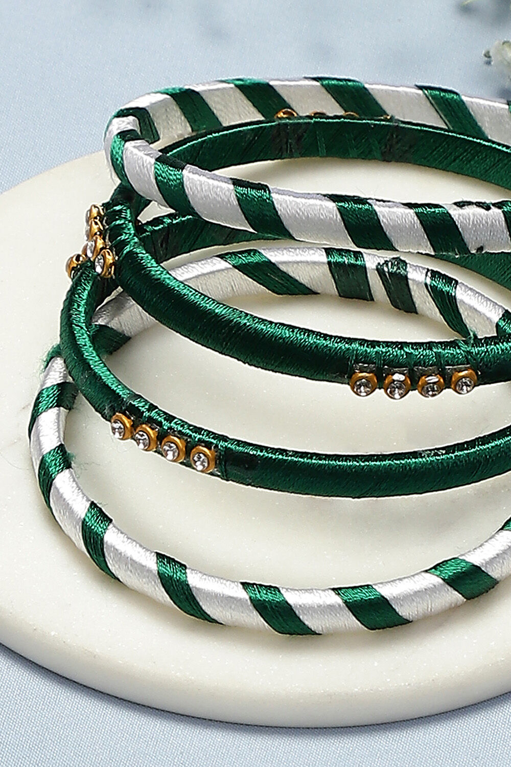 Green & White Plastic-Thread Bangles image number 1