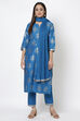 Royal Blue Cotton Straight Kurta Pant Suit Set image number 0