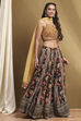 Mustard Yellow and Navy Blue Embroidered Lehenga Set image number 5