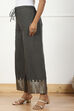 Blue Jacquard Solid Straight Palazzo Pants image number 2