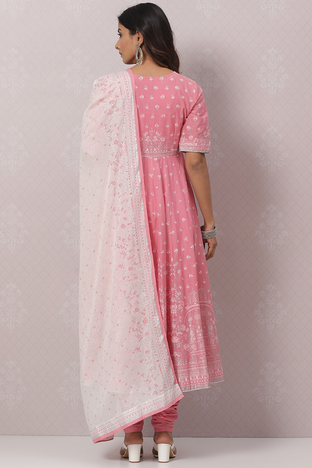 Turquoise Cotton Anarkali Kurta Churidar Suit Set image number 4