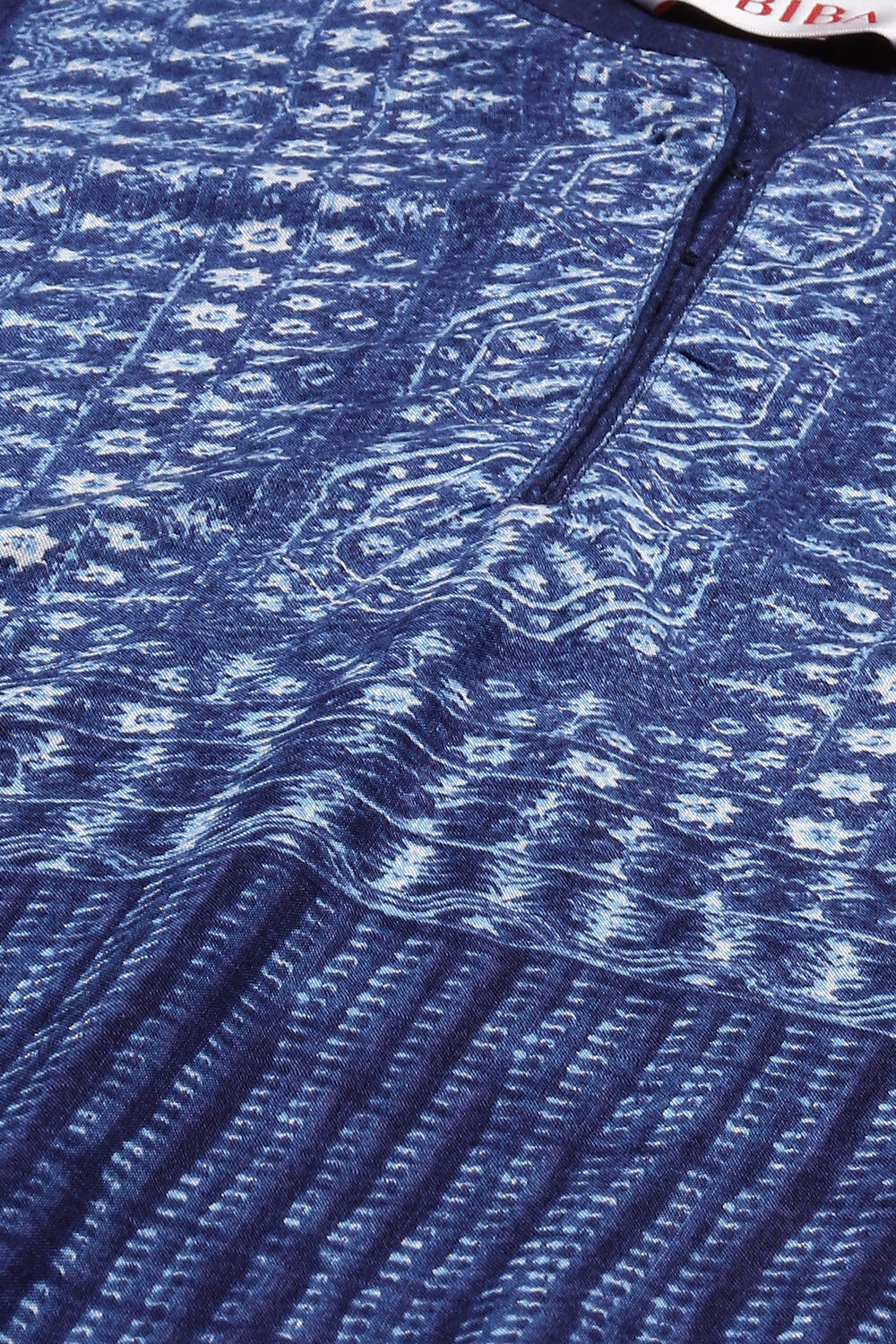 Indigo LIVA Straight Printed Kurta image number 1