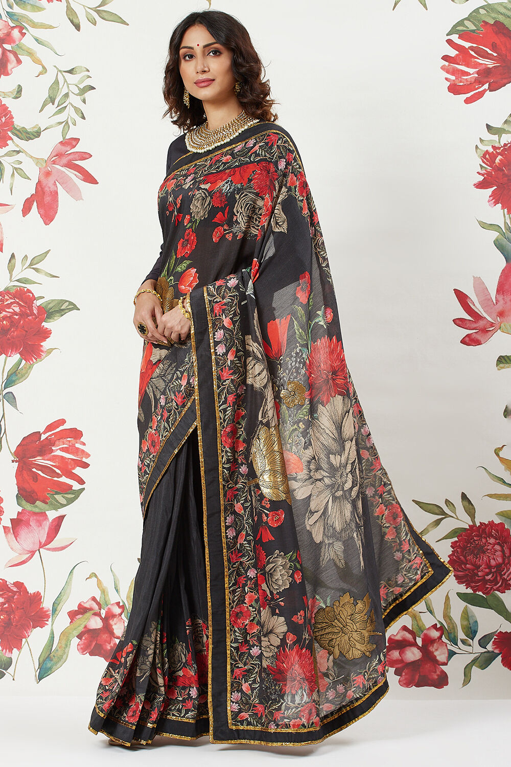 Rohit Bal Off White Cotton Silk Printed Saree image number 3