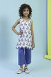 White and Blue Cotton Embroidered Straight Kurta Set image number 6