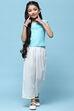 Blue Sleeveless Top With Schiffli Lace Detail