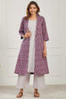 Grey & Purple Cotton 3-Piece Kurta Set With Ikkat Jacket image number 0