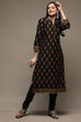 Black Cotton Straight Kurta Churidar Suit Set