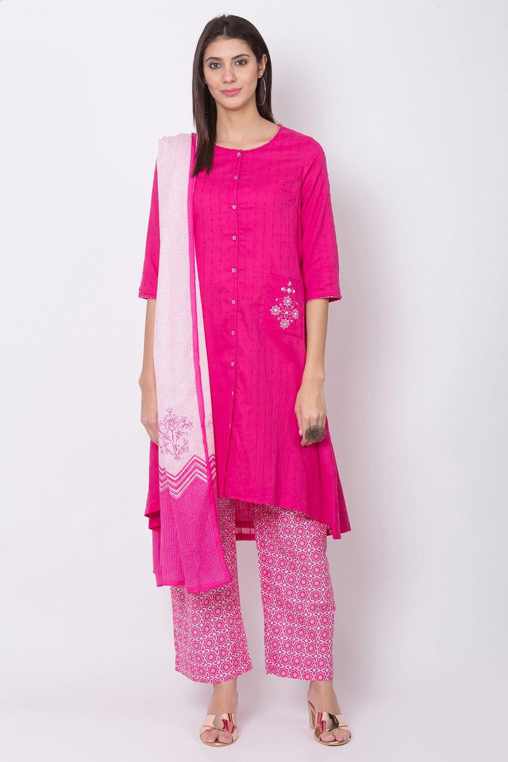 Fuschia Relaxed Kurta Palazzo Suit Set image number 0