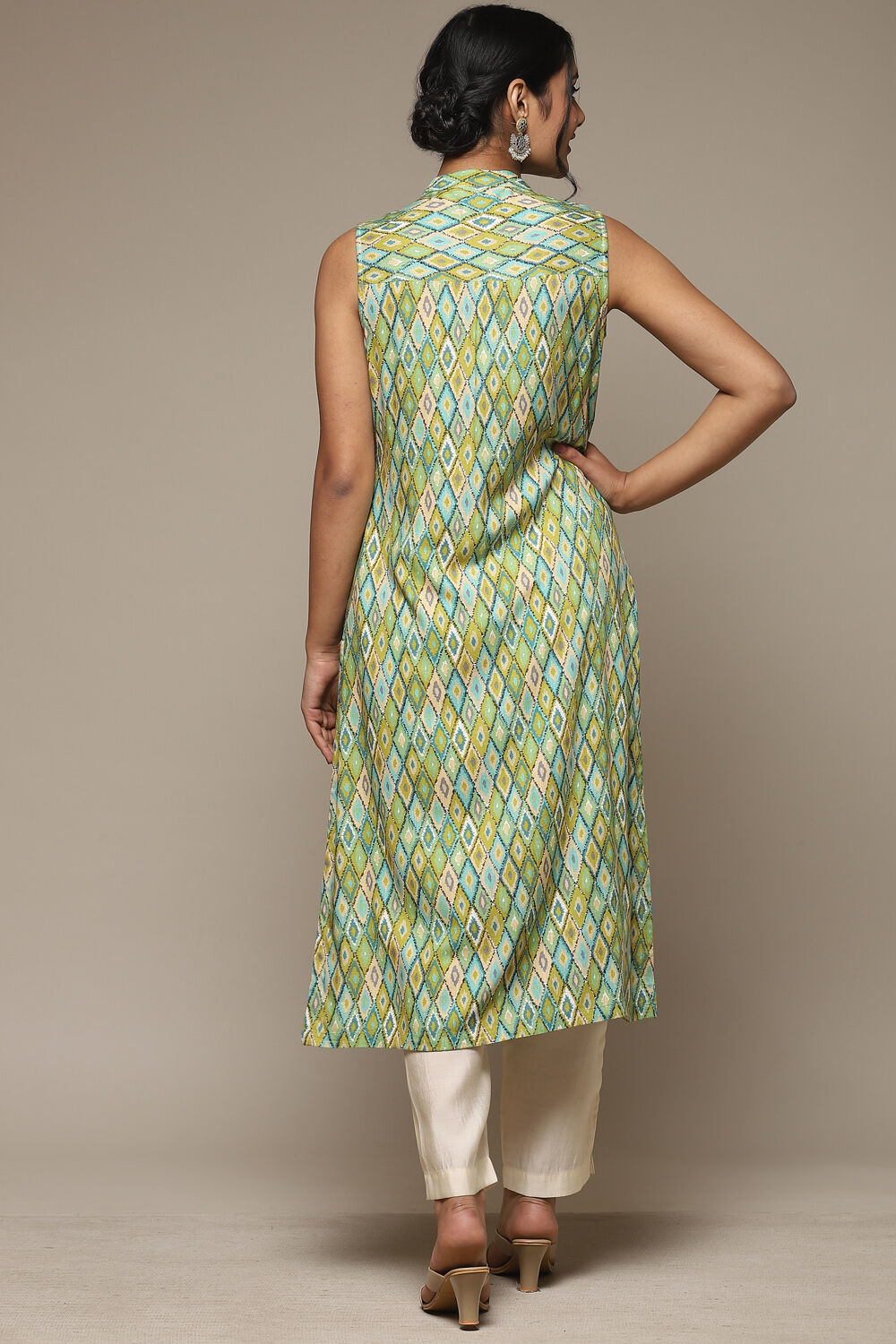 Green Rayon Straight Printed Kurta image number 4