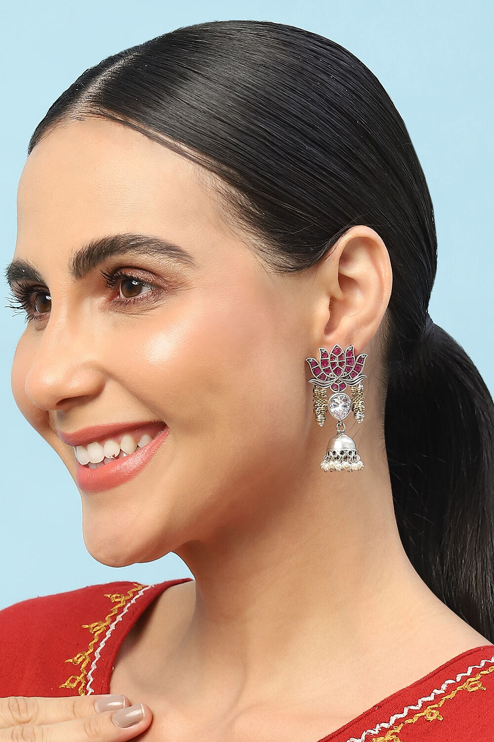 Pink Stone Embellished Earrings image number 3