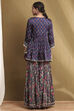 Navy Blue Viscose Floral Peplum Suit Set image number 4