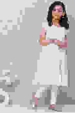 Off White Cotton Anarkali Kurta Churidar Suit Set image number 6