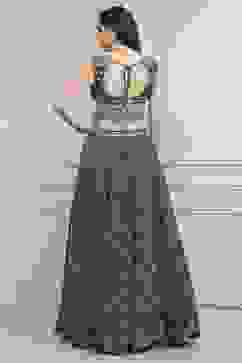 Teal Cotton Blend Dyed Lehenga Set image number 4