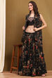 Black Georgette Floral Printed Flared Lehenga Set image number 0