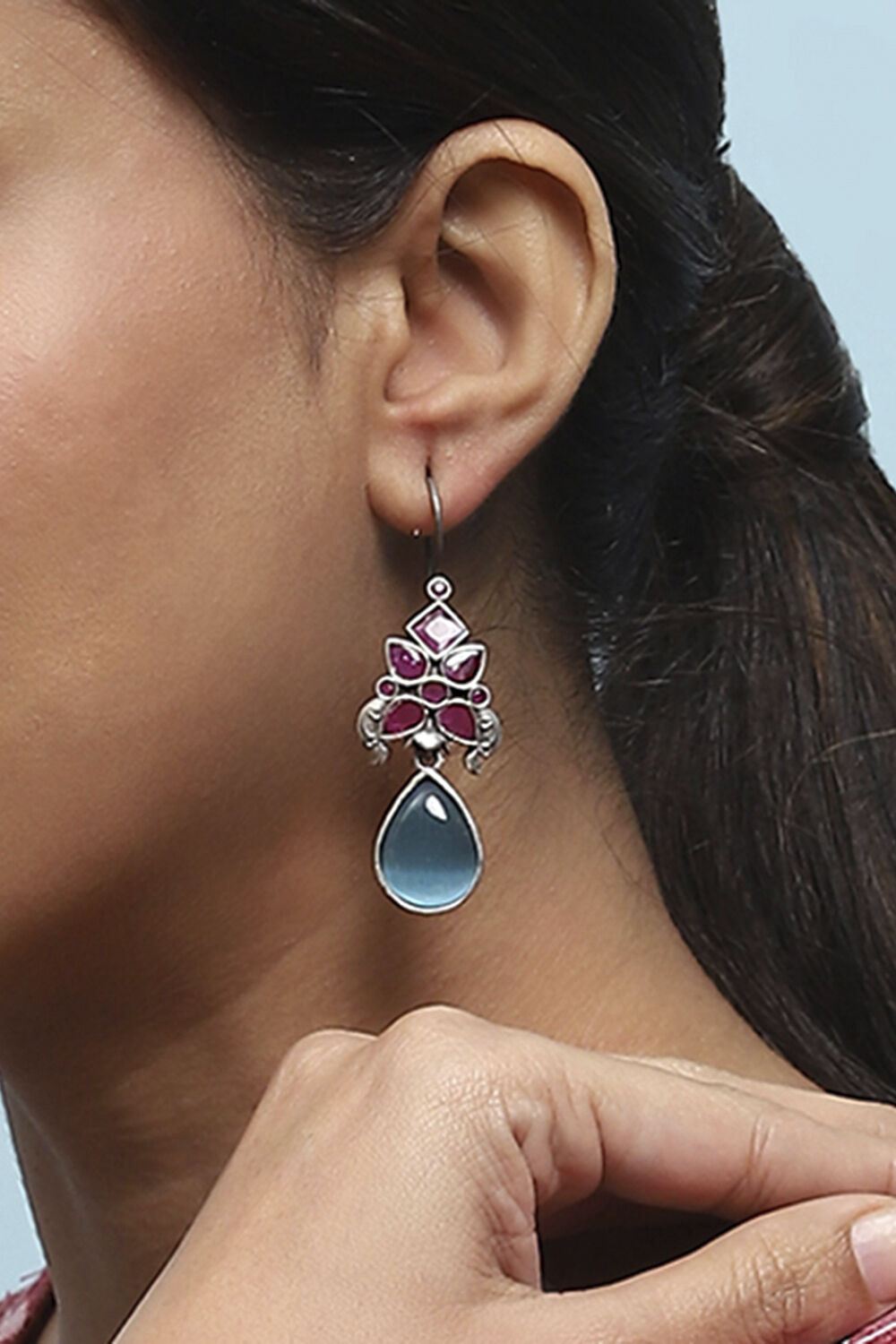 Blue Pink Stone Earrings image number 3