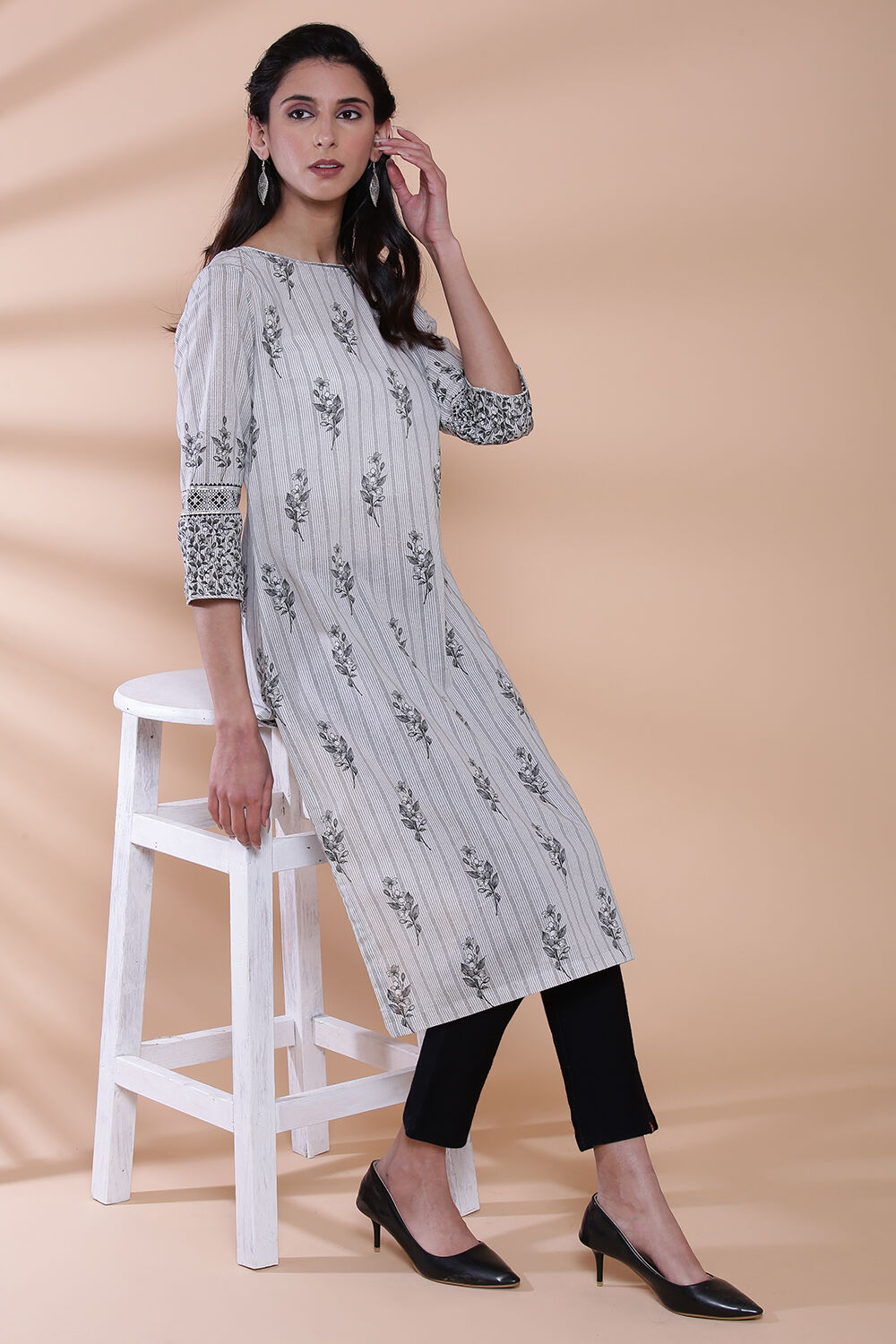 Turquoise Cotton Straight Kurta image number 2