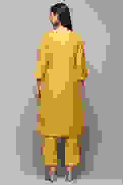 Mango Yellow Voile Narrow Kurta Pant Suit Set image number 5