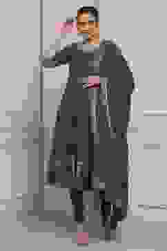 Teal Cotton Printed Anarkali Suit Set image number 0