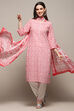 White Red Cotton Straight Suit Set image number 0