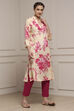 White and Pink Printed Straight Kurta image number 4