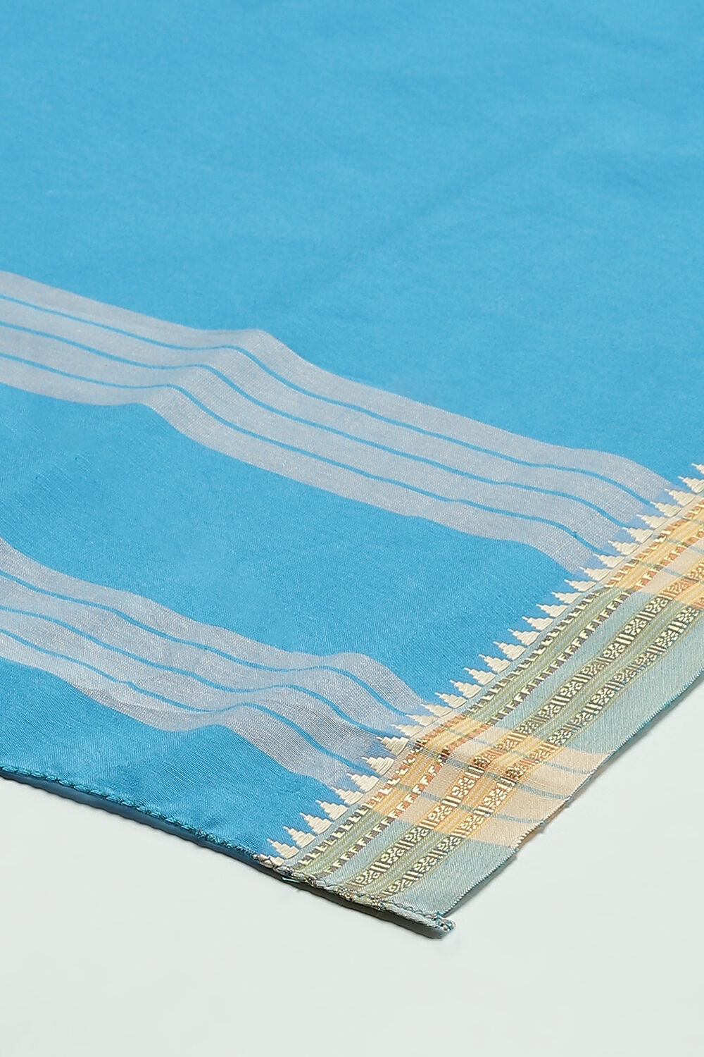 Blue Cotton Unstitched Suit Set image number 3