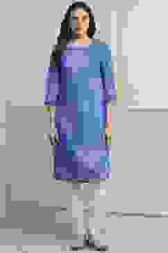 Blue Polyester Straight Kurta Pants Set image number 6