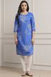 Blue Polyester Straight Kurta Pants Set image number 6