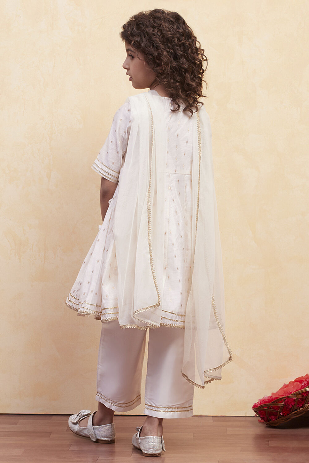 White Yarn Dyed Angrakha Anarkali Suit Set image number 4