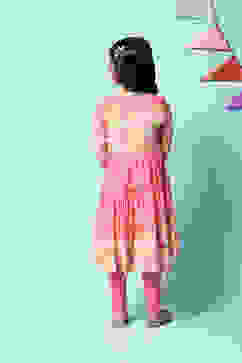 Pink Rayon Flared Printed Kurta Set image number 4