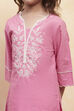 Pink Cotton Embroidered Straight Kurta Set image number 1
