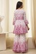 Off-White and Pink Cotton Peplum Suit Set image number 4