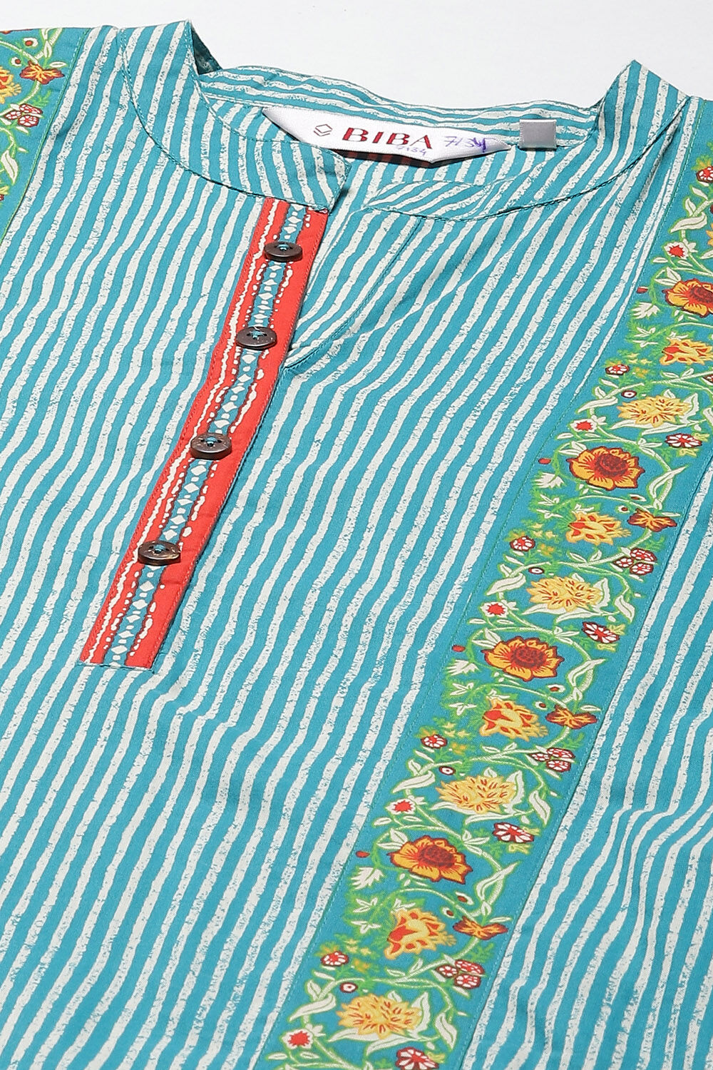 Teal Printed Cotton A-Line Kurta Palazzo Suit Set image number 1