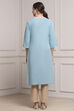 Blue Cotton Solid Straight Kurta image number 3