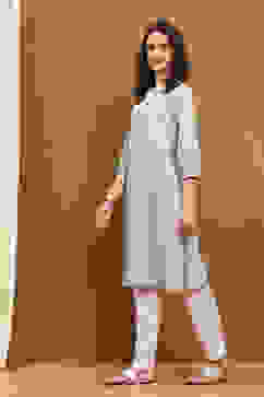 Steel Grey Cotton Solid Regular Fit Straight Kurta image number 2