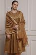 Copper Gold Cotton Tissue Embroidered Gathered Suit Set image number 7