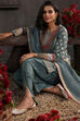 Earthy Blue Chanderi Jacquard Dori Embroidery Straight Suit Set