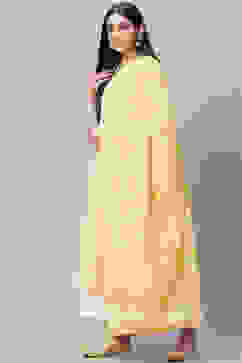 Yellow Cotton Double Layered Kurta Palazzo Suit Set image number 6