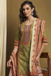 Moss Green Cotton Floral Printed Straight Suit Set image number 7