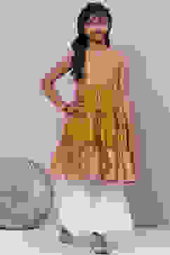 Ochre Art Silk Short Kurti image number 3