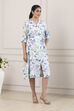 Blue All-Over Floral Printed A-Line Dress image number 4