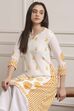 White-Yellow Cotton A-Line Kurta Pants Set image number 6