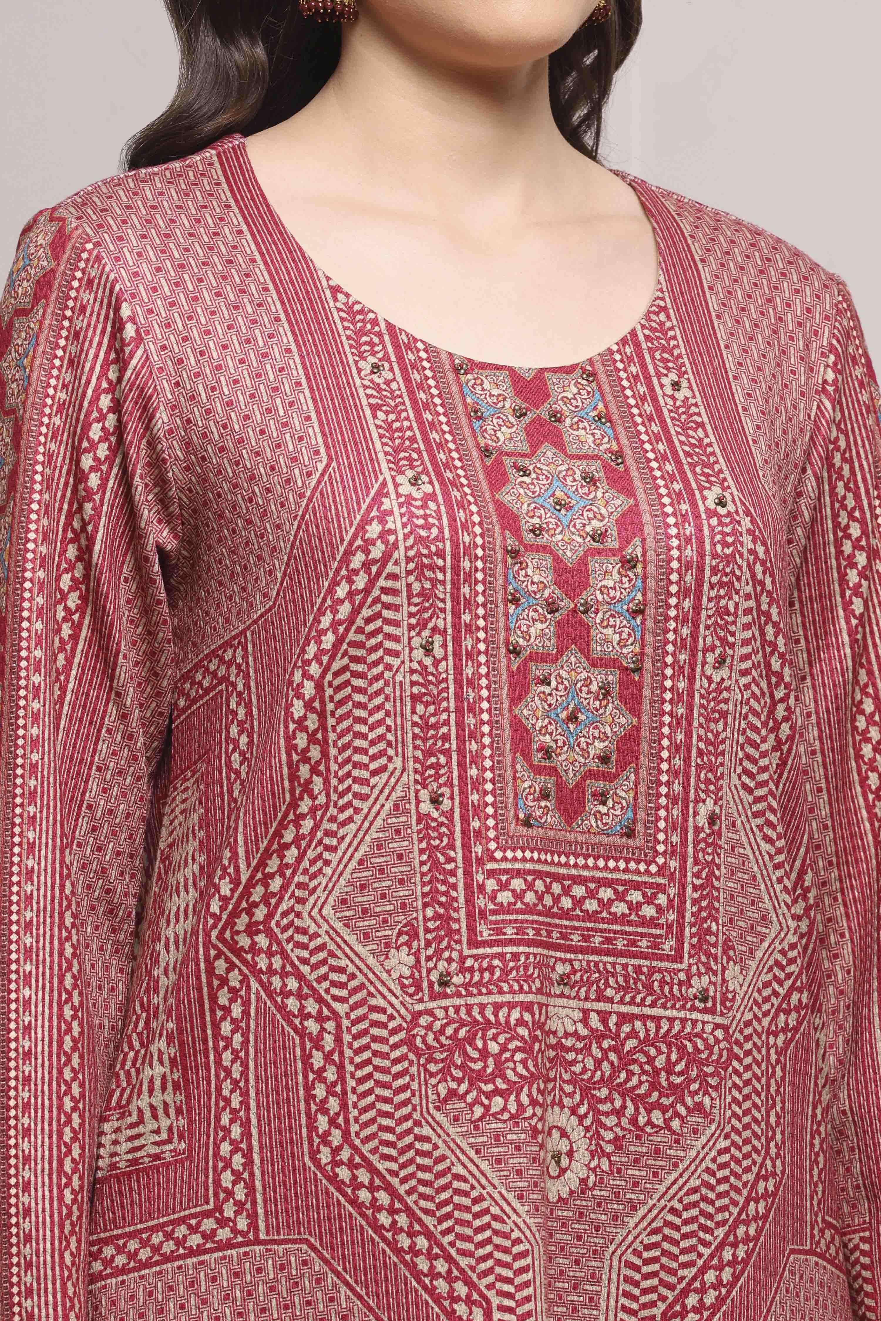 Pink Polyester Straight Printed Kurta Set image number 1