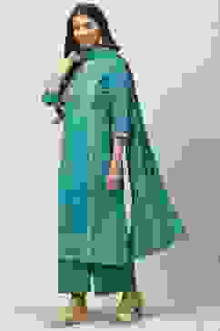 Peacock Green Cotton Straight Kurta Palazzo Suit Set image number 0