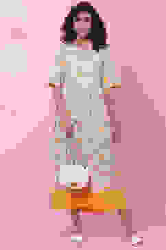 Off White Rayon Flared Fusion Dress image number 5