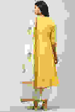 Yellow Cotton Flared Kalidar Kurta Slim Pant Suit Set image number 7