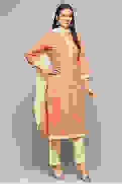 Peach Cotton Unstitched Suit set image number 7