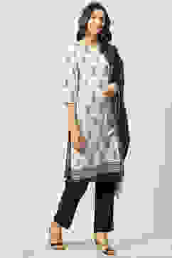 White Cotton Machine Embroidered Unstitched Suit Set image number 0