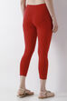 Maroon Cotton Lycra Solid Fitted Cropped Leggings image number 5